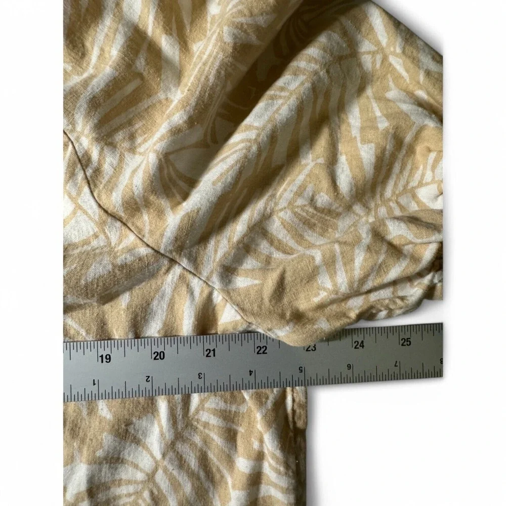 Ann Taylor Loft Womens Sz XL Linen Top Tropical Print Tan Cream Puff Sleeve‎